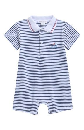 Kissy Kissy Stripe Pima Cotton Polo Romper in Navy at Nordstrom, Size 18-24M