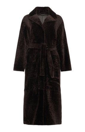 Gorski Reversible Textured Genuine Shearling Coat with Side Slits, Belt in Brown/brown at Nordstrom, Size Medium