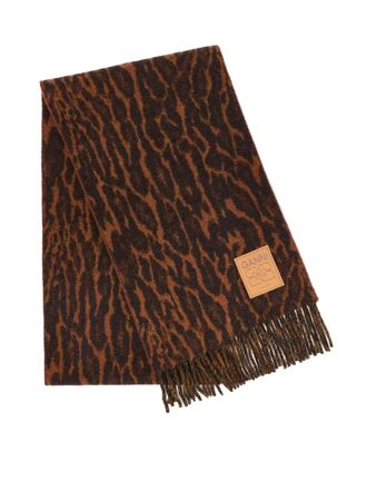 Ganni Compact Wool Scarf Leopard