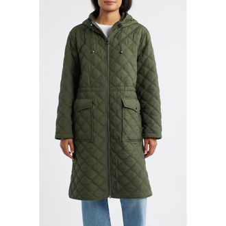 Bernardo Diamond Quilted Hooded Puffer Coat in Olive at Nordstrom Rack, Size X-Small