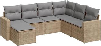 vidaXL Vidaxl - Set Sof&aacute;s De Jard&iacute;n 7 Piezas Y Cojines Rat&aacute;n Sint&eacute;tico Beige