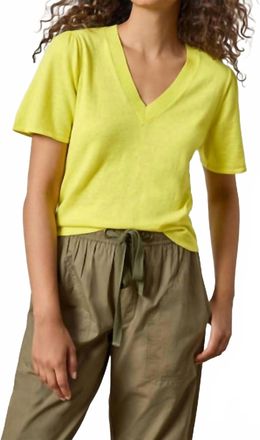 Lilla P Short Sleeve V-Neck Sweater In Lemon