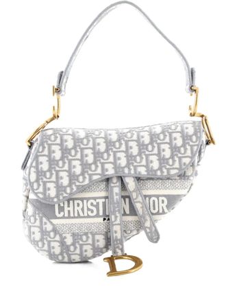 Dior Saddle Handbag Logo Embroidered Oblique Canvas Medium shoulder bag - Grey
