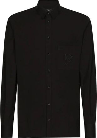 Dolce & Gabbana Zwart Geborduurd Logo Overhemd - Heren - Casual Overhemden - Zwart - 2XL - Overhemden