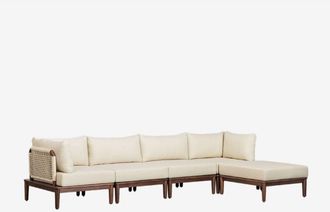 Sklum Sklum - Sof&aacute; Modular De Jard&iacute;n De 4 Piezas Con 2 Sillones Esquineros Y Puff En Acacia Giulia