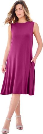 Roaman's Plus Size Stretch Knit Two Pocket Swing Tank Dress in Raspberry at Nordstrom, Size 28