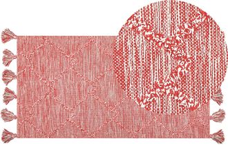 Beliani Alfombra De Algod&oacute;n Rojo Blanco 80 X 150 Cm Tejido Grueso Dormitorio Nigde