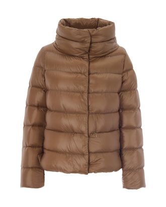 Herno Camel Monogram Quilted Down Cape