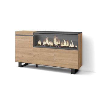 Skraut Home Skraut Home - Aparadores Para Sal&oacute;n, Gran Capacidad De Almacenaje, 160, 3 Puertas, Chimenea El&eacute;ctrica Xxl, Dise&ntilde;o Industrial, Estilo Moderno, Roble