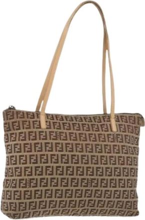 Fendi Pre-owned Shoulder Bags, female, Beige, Size: ONE SIZE Pre-owned Zucchino Canvas Hand Bag