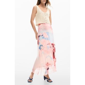 Desigual Crochet Bodice Floral Block Midi Dress in Pink at Nordstrom, Size X-Large