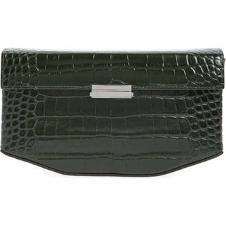 Toteme Clip Croc Embossed Leather Clutch in Dark Green at Nordstrom