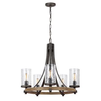Netlighting Feiss Angelo 5 Light Chandelier Weathered Oak in Brown