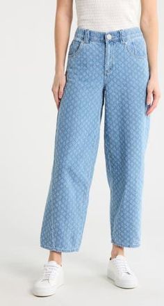 Democracy Picked Jacquard Barrel Leg Jeans in Light Blue Artisanal at Nordstrom Rack, Size 10