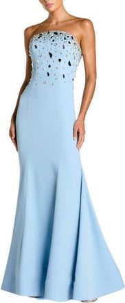 Mac Duggal Strapless Embellished Crepe Mermaid Gown in Powder Blue at Nordstrom, Size 14