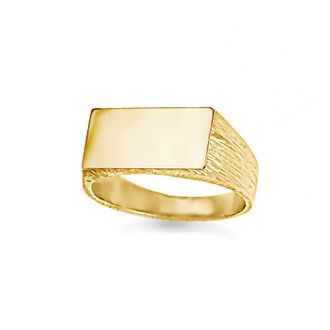 Jewelco London 9ct Gold Engravable Barked Initial Blank Plate Signet Ring | Size: Z