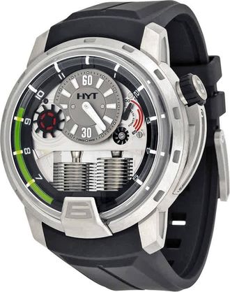 HYT H1 TItanium Grey Dial Mechanical Black Rubber Mens Watch 148-TT-11-GF-RU