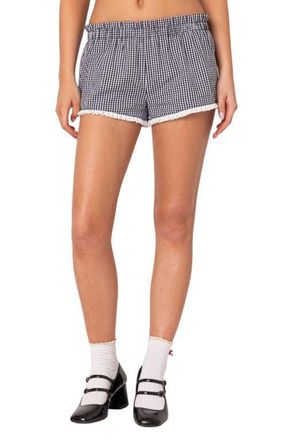 Edikted Kyra Gingham Shorts in Black-And-White at Nordstrom, Size X-Large