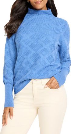 Nic+Zoe Diamond Stitch Funnel Neck Sweater in Mineral at Nordstrom, Size X-Large