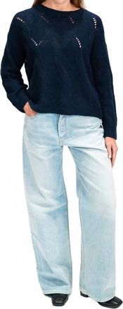 Sablyn Gia Slouchy Cable Knit Crewneck Sweater In Midnight Navy