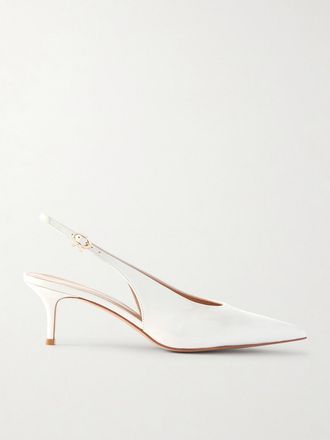 Gianvito Rossi D&eacute;collet&eacute; Slingback In Pelle Lucida Robbie 55 - Bianco sporco