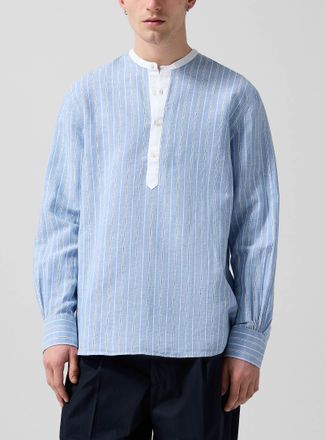 Officine G&eacute;n&eacute;rale Mens Auguste officer collar striped slip-on shirt