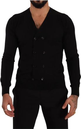 Dolce & Gabbana Elegante zwarte kasjmier V-hals vest - Heren - Cashmere truien - Zwart - S - Kasjmier - Truien & Vesten