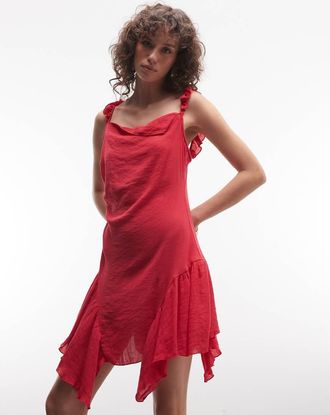 Monki Vestito corto asimmetrico rosso con volant