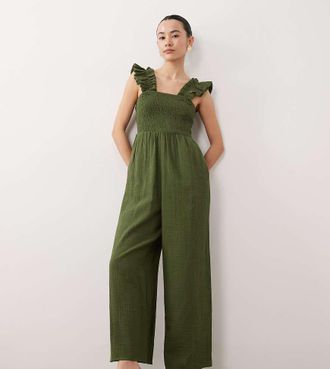 Nobody's Child Maya - Tuta jumpsuit verde con scollo squadrato e volant