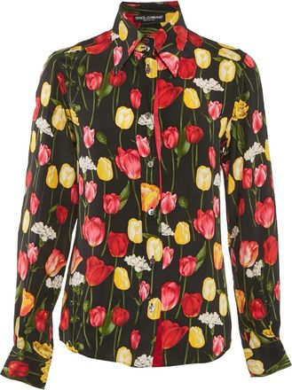 Dolce & Gabbana Zijden blouse met tulpprint - Zwart