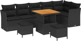 vidaXL Conjunto De Sof&aacute; De Jard&iacute;n Con Coj&iacute;n 9 Pcs Negro Vidaxl