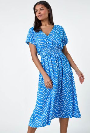 Roman Abstract Floral Zig Zag Print Midi Dress