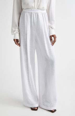 Michael Kors Pleated Wide Leg Linen Pajama Pants in Optic White at Nordstrom, Size X-Small