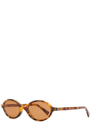 Miu Miu Oval-frame Sunglasses - Havana - One Size
