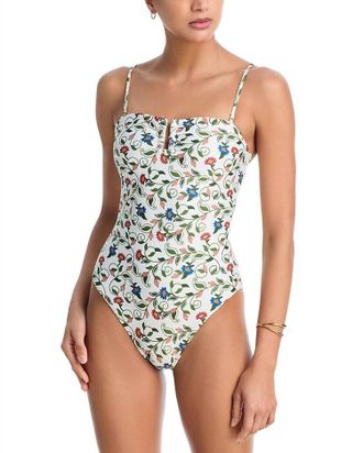 Farm Rio Flora Tile Bandeau One Piece Swimsuit In Off-White