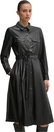 Oui Midi jurk met ceintuur - Dames - Shirt Kleedjes - Zwart - XS - Polyester - Kleedjes