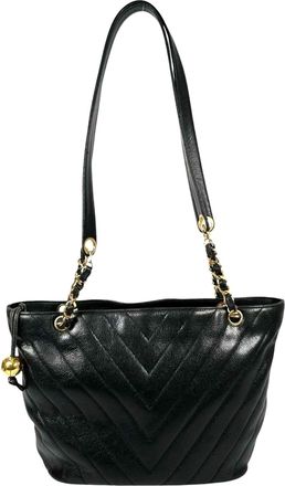 Chanel Black Grained Calfskin Shoulder Bag Tote Bag (Pre-Owned)