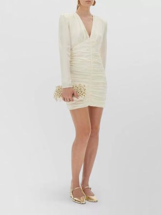 Rotate satin mini dress ruched long sleeves v neckline