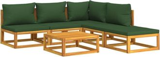 vidaXL Juego Muebles De Jard&iacute;n 6 Piezas Madera Maciza Y Cojines Verdes Vidaxl