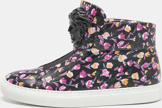 Versace Multicolor Floral Print Leather Medusa High Top Sneakers