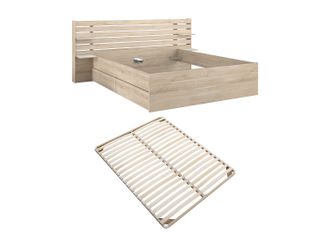 Vente-Unique Cama 180 x 200 cm con almacenamiento - Color: natural + Somier - TENALIA