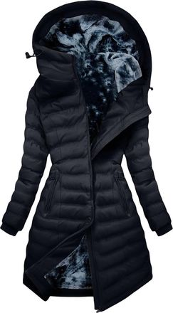 Generic Winter Jackets for Women UK Fleece Lined Long Puffer Coats Full Zip Ladies Quilted Parka Jacket with Hood Warm Padded Coat (UK, Alpha, XXL, Regular, R