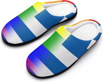 Generic LGBT Gay Greece Flag Mens House Slippers Memory Foam Washable Cotton Slip on Home Shoes