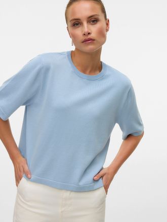Vero Moda Kurzarmpullover VERO MODA VMSILJE 2/4 O-NCK OVERSIZE PULL GA NOOS, Damen, Gr. XS, blau (cashmere blau), Strick, Obermaterial: 77% Viskose, 23% Polyest