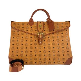 MCM Pre-owned Weekend Bags, unisex, Brown, Size: ONE SIZE Pre-owned Visetos Leather Boston 2way Bag