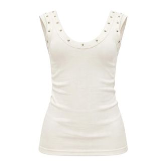 A Paper Kid Sleeveless Tops, female, White, Size: 3XL Wide-Neck Tank Top with Micro Studs