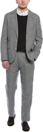 Brunello Cucinelli Gray Plaid Checkered Suit, Brand Size 46 (US Size 36)