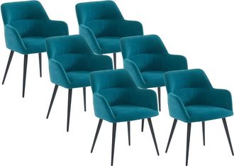 Vente-Unique Juego de 6 sillas HEKA - Con reposabrazos - Tela y metal - Azul
