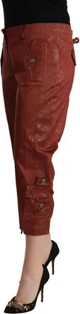 Just Cavalli Womens Brown Lurex Mid Waist Cotton Cropped Capri Pants Elastane
