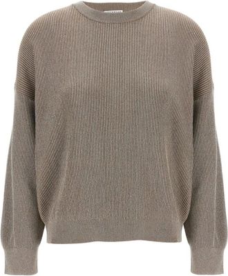 Brunello Cucinelli Truien & Vesten, Dames, Bruin, S, Beige Crew Neck Sweater